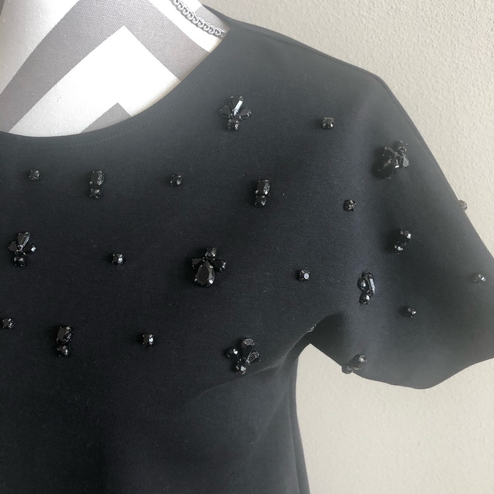 J. Crew Black Jeweled Dolman Sleeve Top XS EUC - Picture 4 of 8